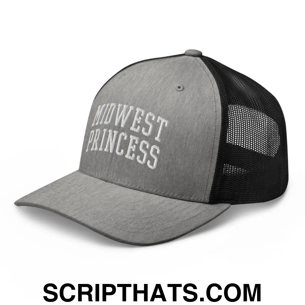 Midwest Princess Varsity Letterman Block Retro Trucker Hat Heather Black