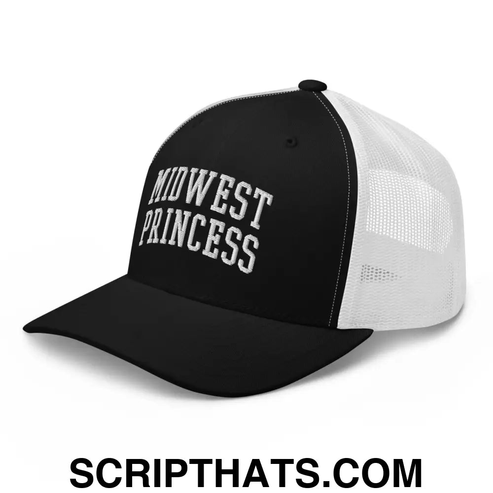 Midwest Princess Varsity Letterman Block Retro Trucker Hat Black White