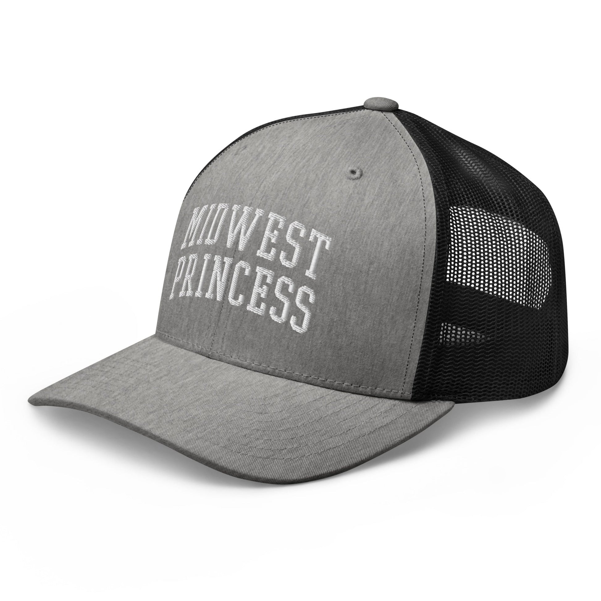 Midwest Princess Varsity Letterman Block Retro Trucker Hat Heather Black