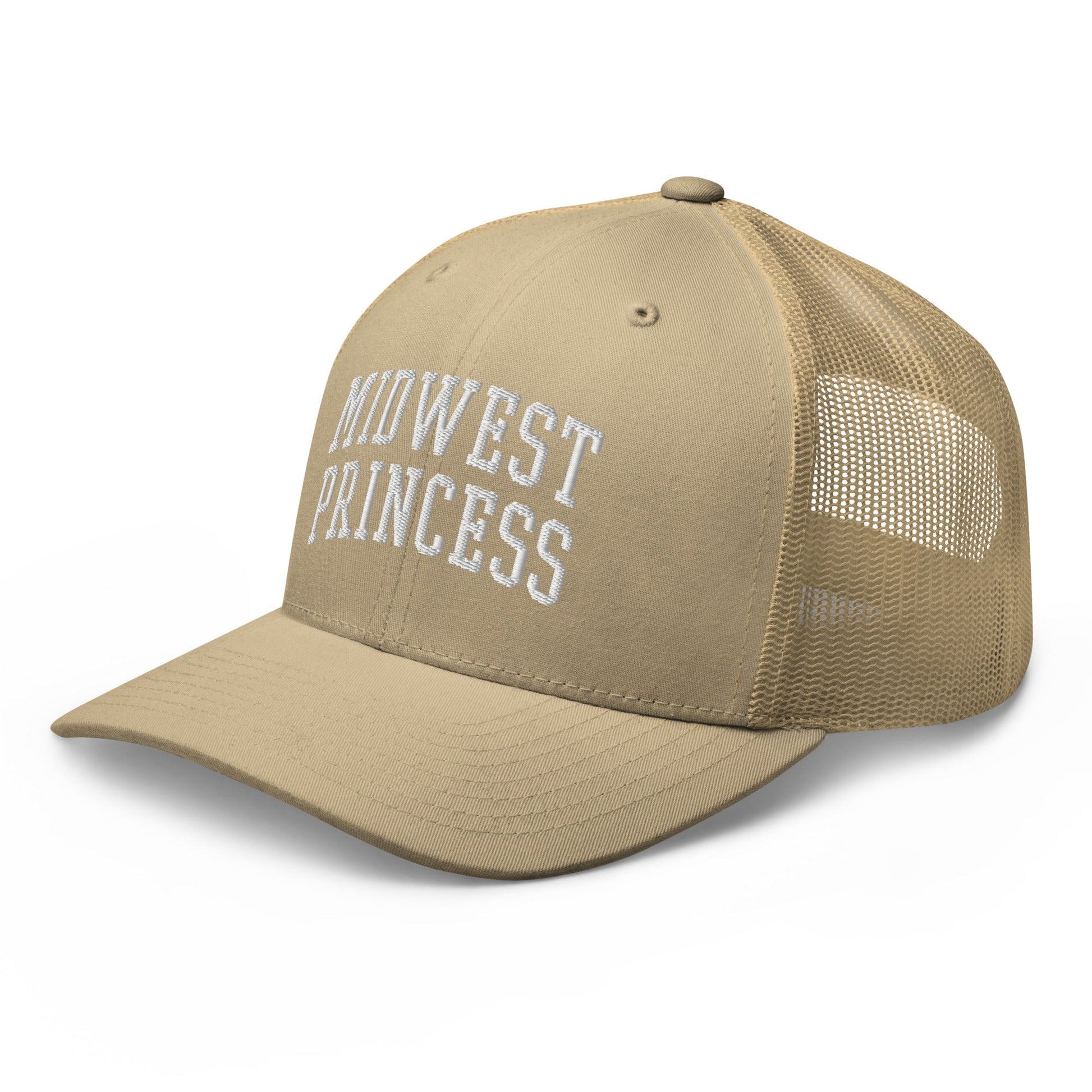 Midwest Princess Varsity Letterman Block Retro Trucker Hat Khaki