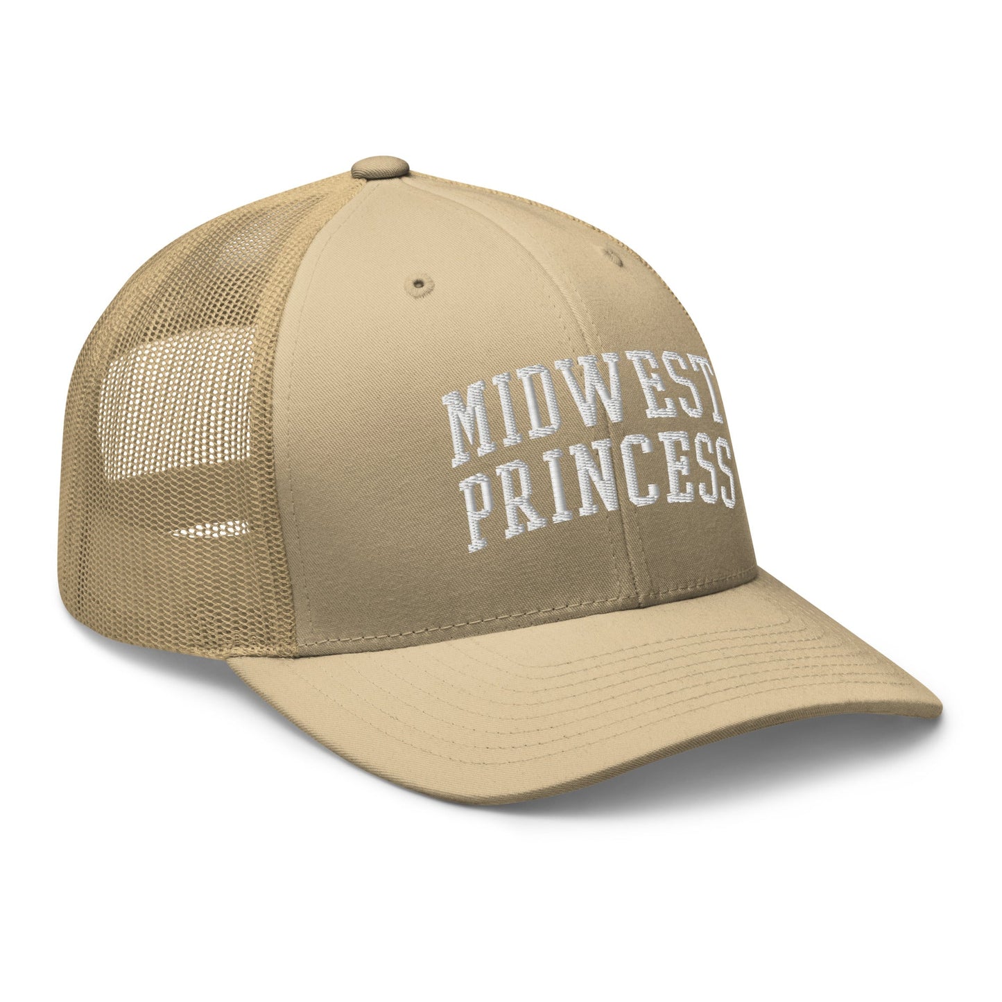 Midwest Princess Varsity Letterman Block Retro Trucker Hat Khaki