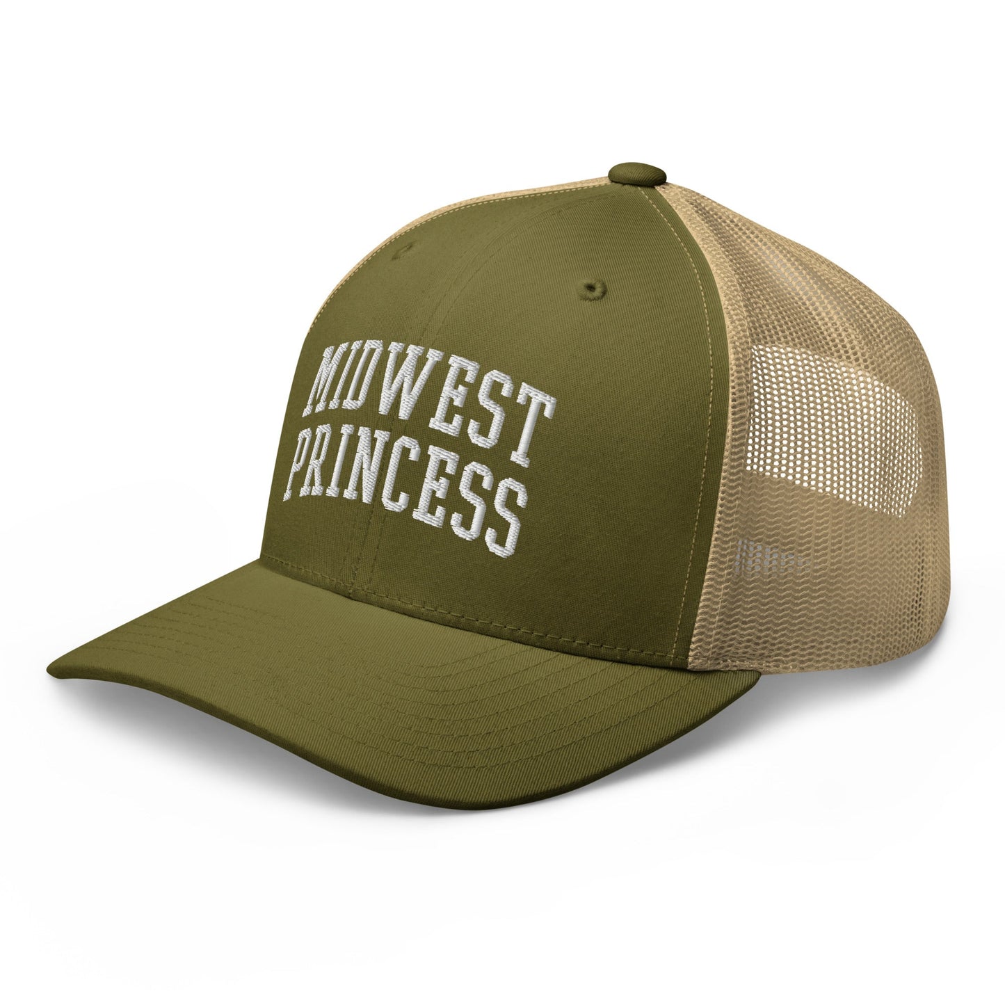 Midwest Princess Varsity Letterman Block Retro Trucker Hat Moss Khaki