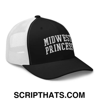 Midwest Princess Varsity Letterman Block Retro Trucker Hat Black White