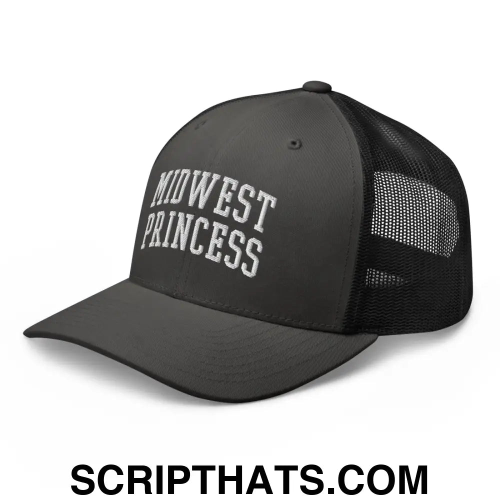 Midwest Princess Varsity Letterman Block Retro Trucker Hat Charcoal Black