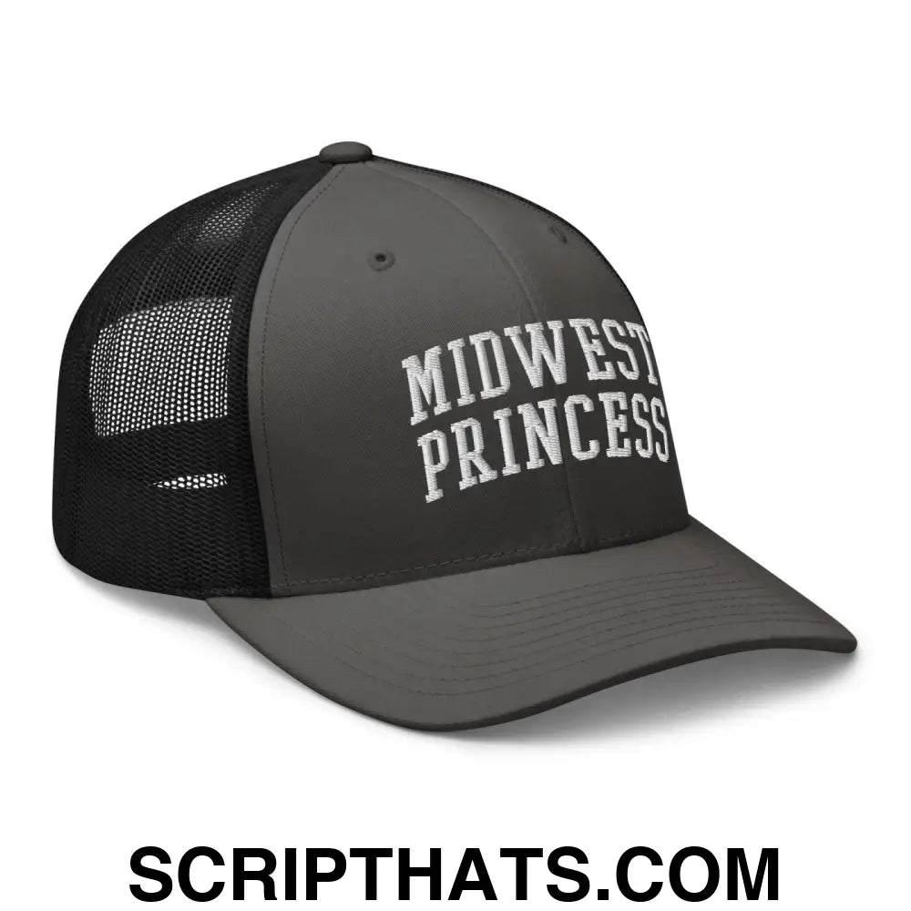 Midwest Princess Varsity Letterman Block Retro Trucker Hat Charcoal Black