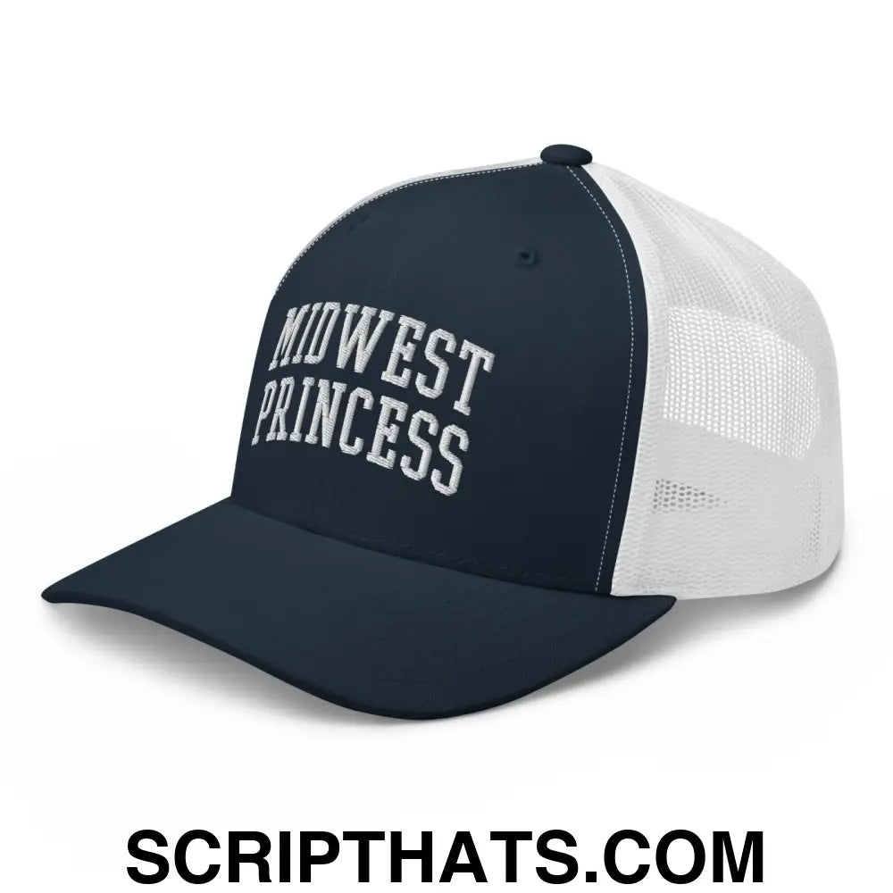 Midwest Princess Varsity Letterman Block Retro Trucker Hat Navy White