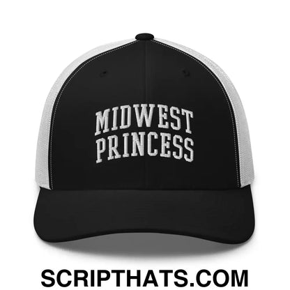 Midwest Princess Varsity Letterman Block Retro Trucker Hat Black White