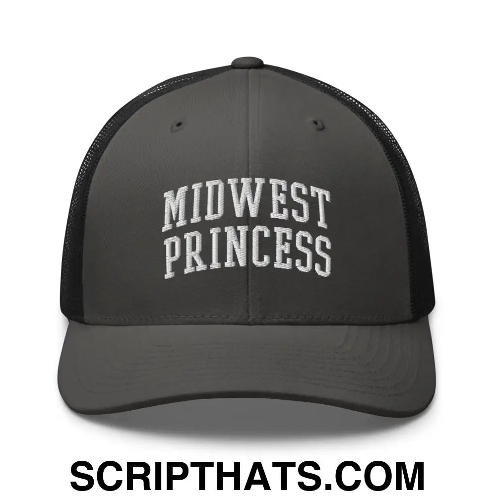 Midwest Princess Varsity Letterman Block Retro Trucker Hat Charcoal Black