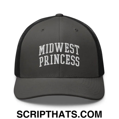 Midwest Princess Varsity Letterman Block Retro Trucker Hat Charcoal Black