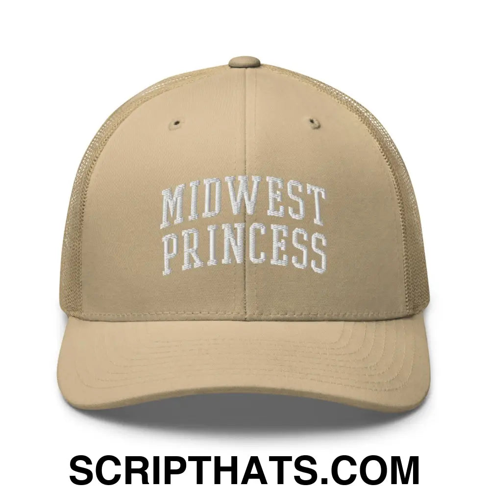 Midwest Princess Varsity Letterman Block Retro Trucker Hat Khaki