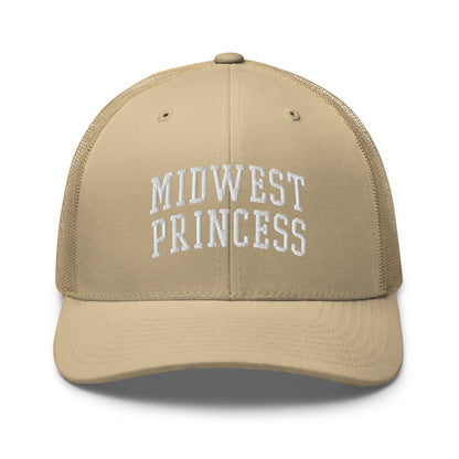 Midwest Princess Varsity Letterman Block Retro Trucker Hat Khaki