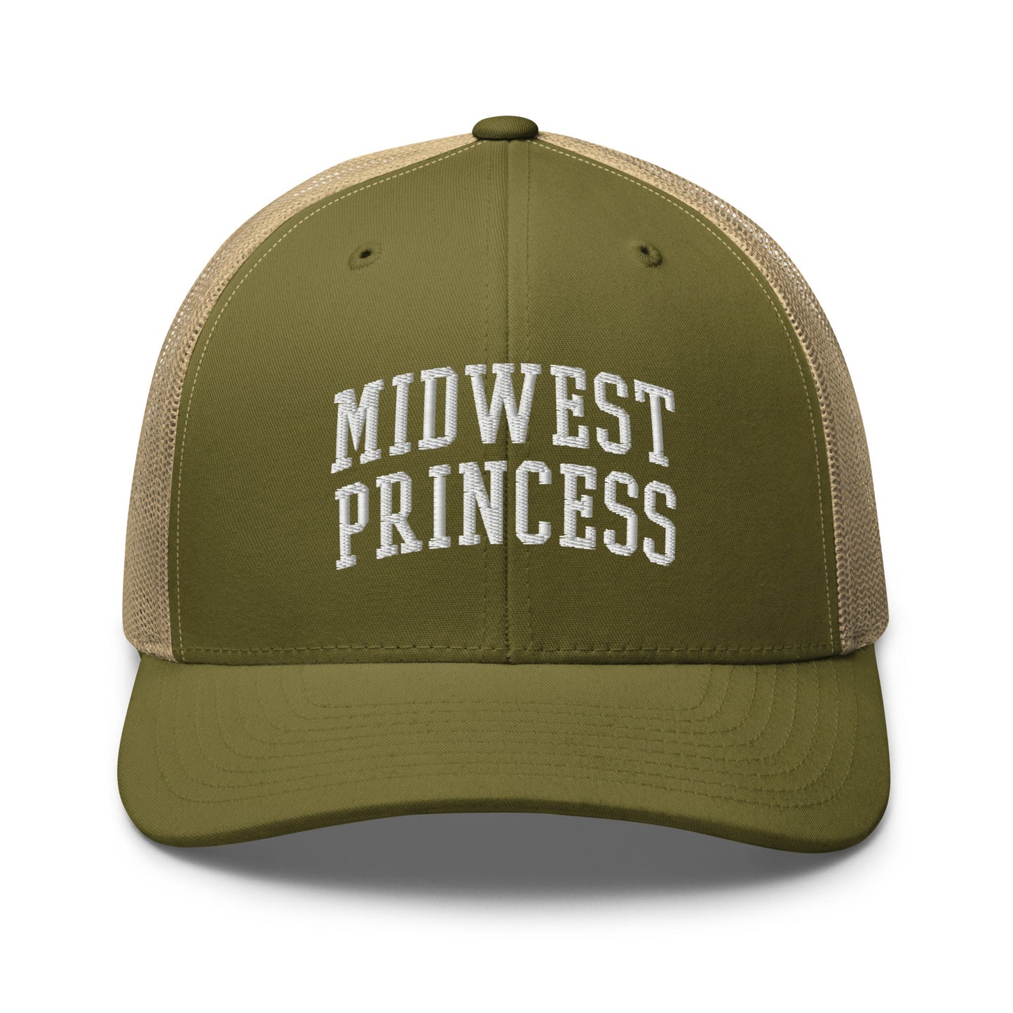 Midwest Princess Varsity Letterman Block Retro Trucker Hat Moss Khaki