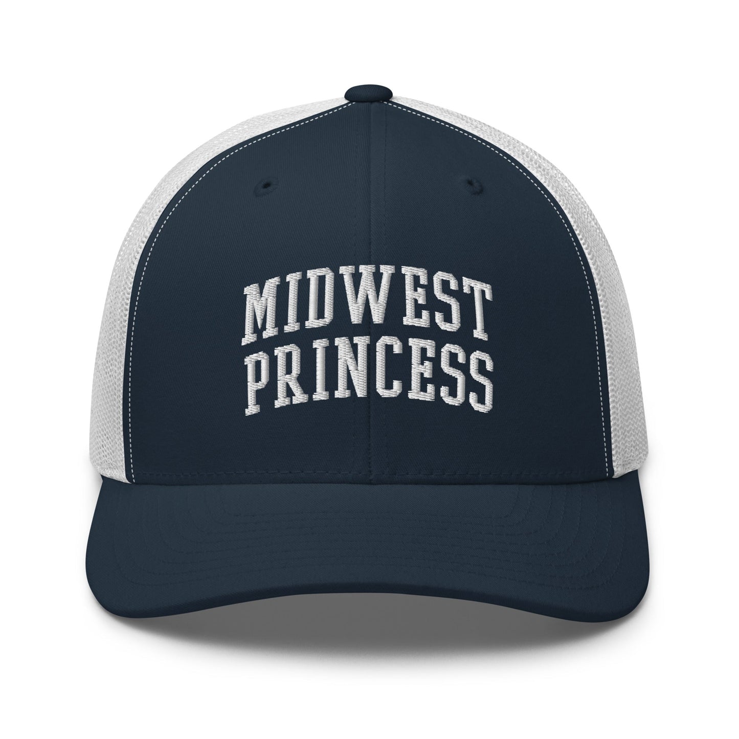 Midwest Princess Varsity Letterman Block Retro Trucker Hat Navy White