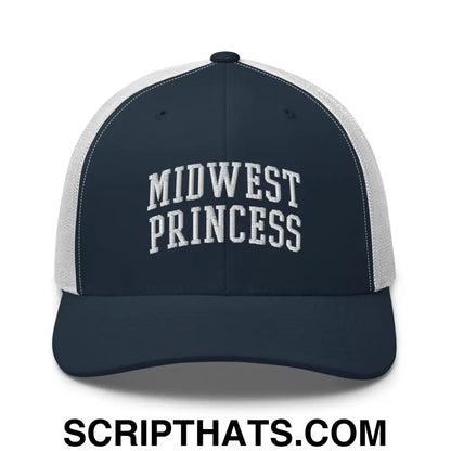 Midwest Princess Varsity Letterman Block Retro Trucker Hat Navy White