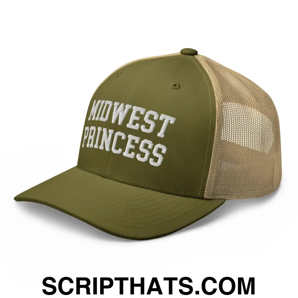 Midwest Princess Varsity Letterman Retro Trucker Hat Moss Khaki