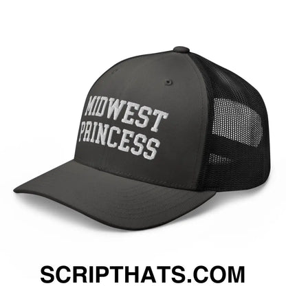 Midwest Princess Varsity Letterman Retro Trucker Hat Charcoal Black