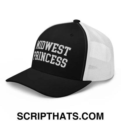 Midwest Princess Varsity Letterman Retro Trucker Hat Black White