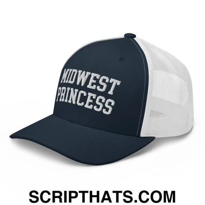 Midwest Princess Varsity Letterman Retro Trucker Hat Navy White