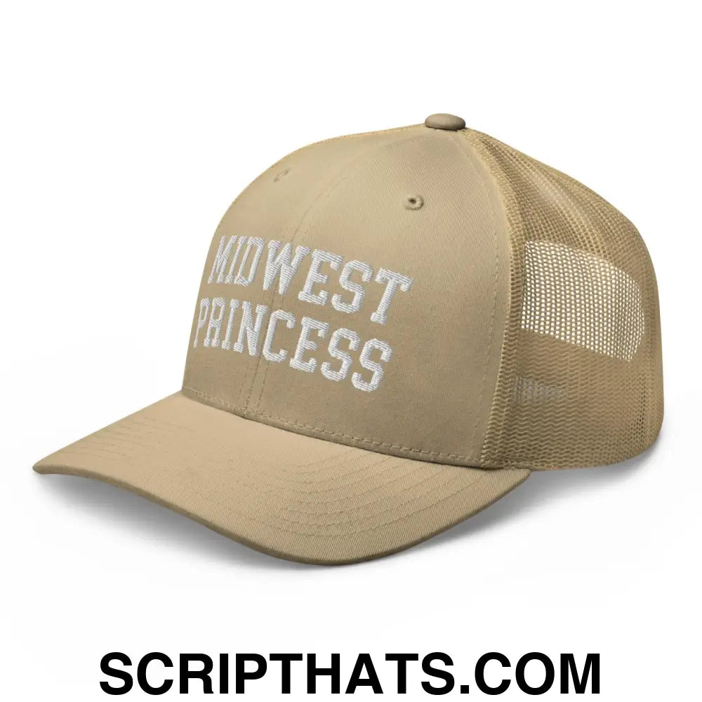 Midwest Princess Varsity Letterman Retro Trucker Hat Khaki