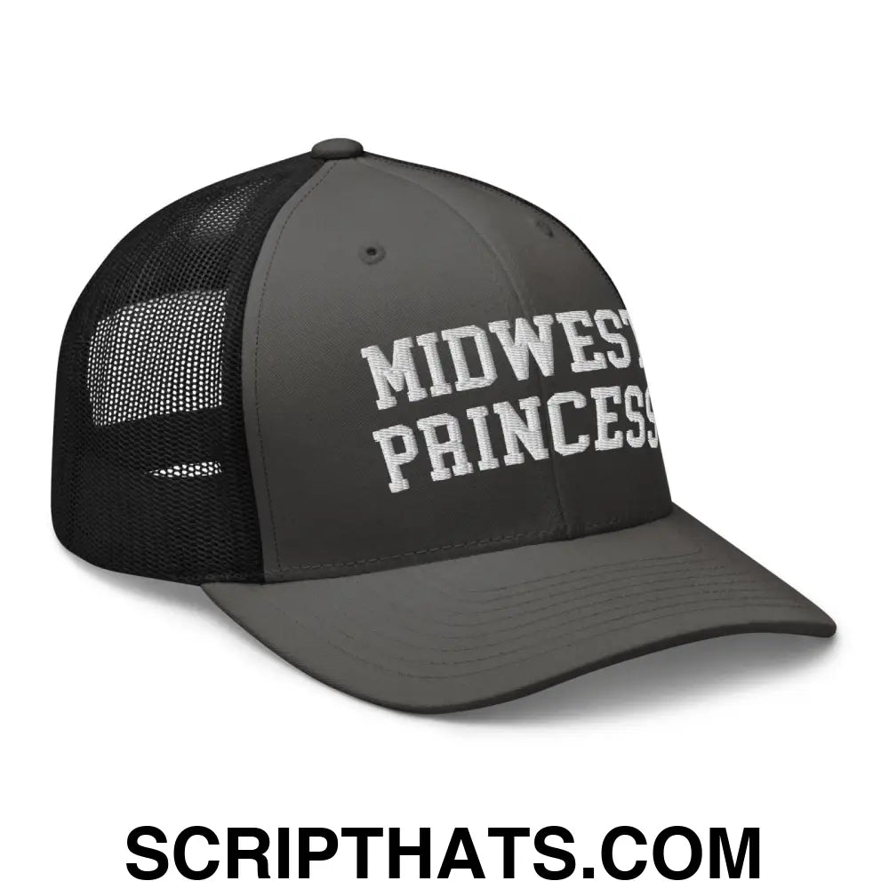 Midwest Princess Varsity Letterman Retro Trucker Hat Charcoal Black