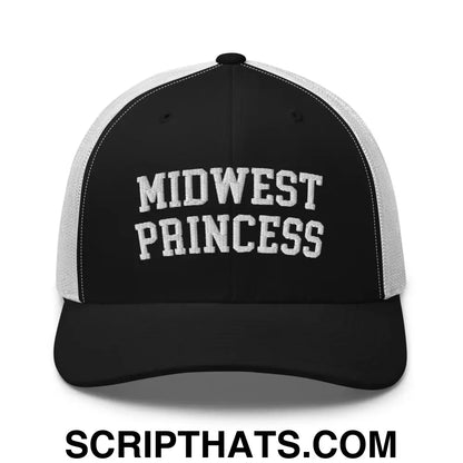 Midwest Princess Varsity Letterman Retro Trucker Hat Black White