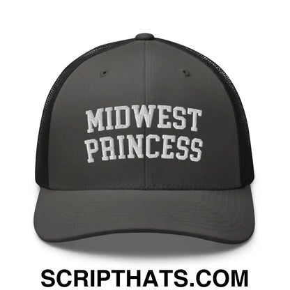 Midwest Princess Varsity Letterman Retro Trucker Hat Charcoal Black