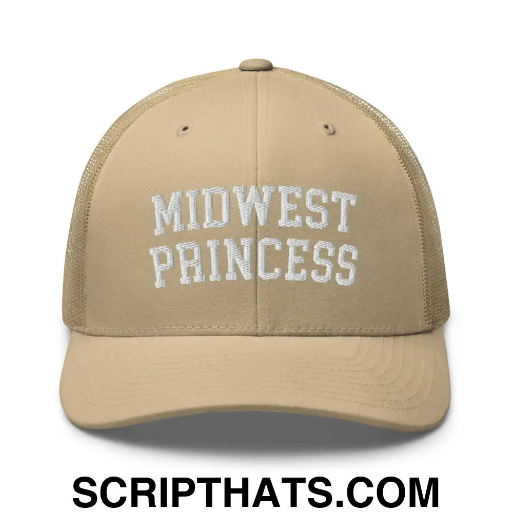 Midwest Princess Varsity Letterman Retro Trucker Hat Khaki