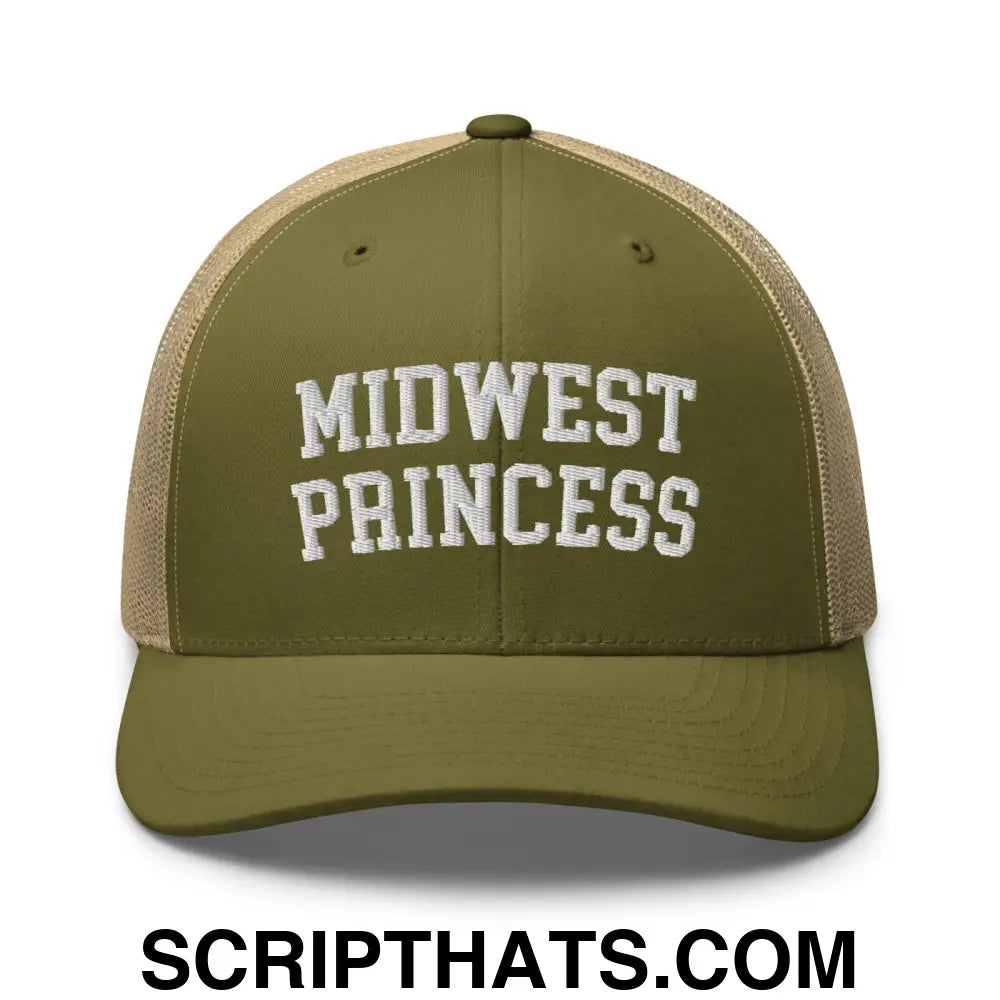 Midwest Princess Varsity Letterman Retro Trucker Hat Moss Khaki