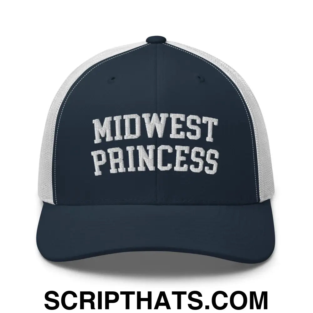 Midwest Princess Varsity Letterman Retro Trucker Hat Navy White