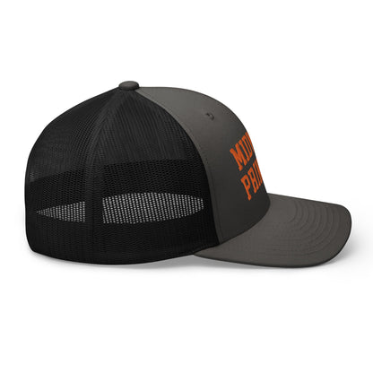 Midwest Princess Varsity Letterman Retro Trucker Hat Orange Charcoal Black