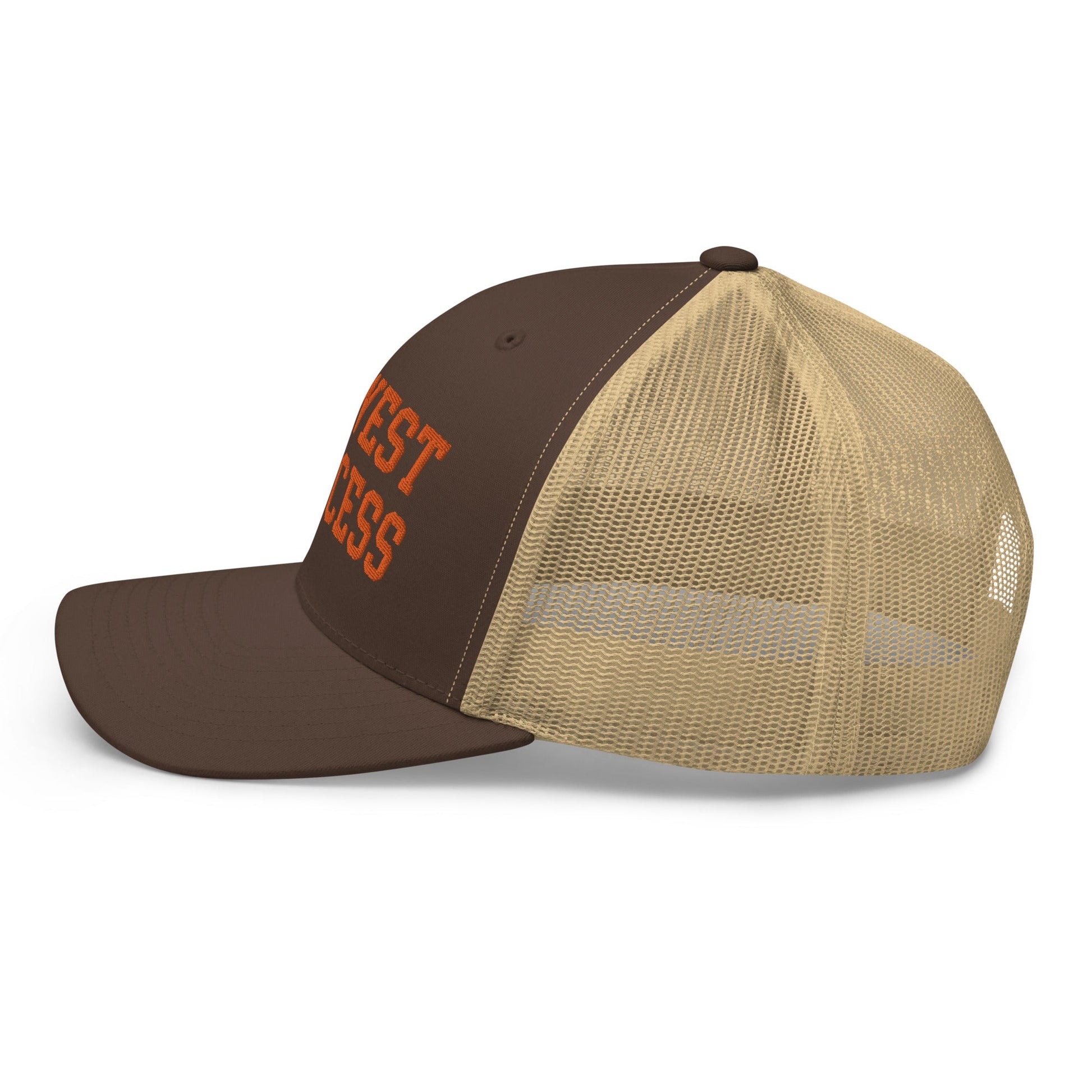 Midwest Princess Varsity Letterman Retro Trucker Hat Orange Brown Khaki