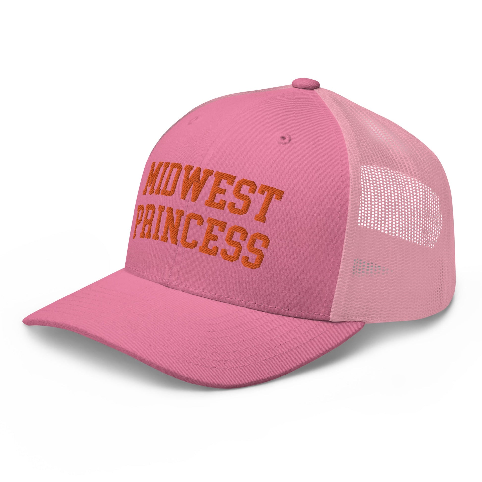 Midwest Princess Varsity Letterman Retro Trucker Hat Orange Pink