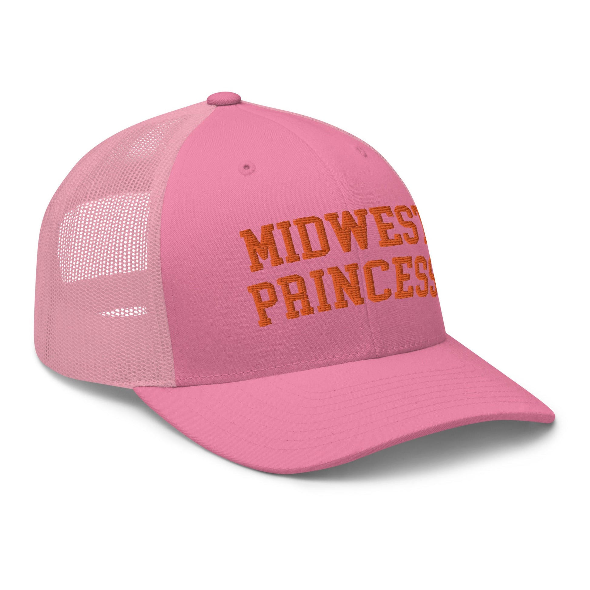 Midwest Princess Varsity Letterman Retro Trucker Hat Orange Pink