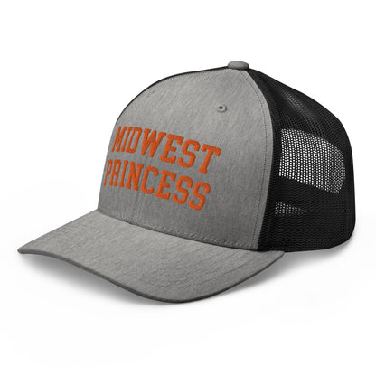 Midwest Princess Varsity Letterman Retro Trucker Hat Orange Heather Black