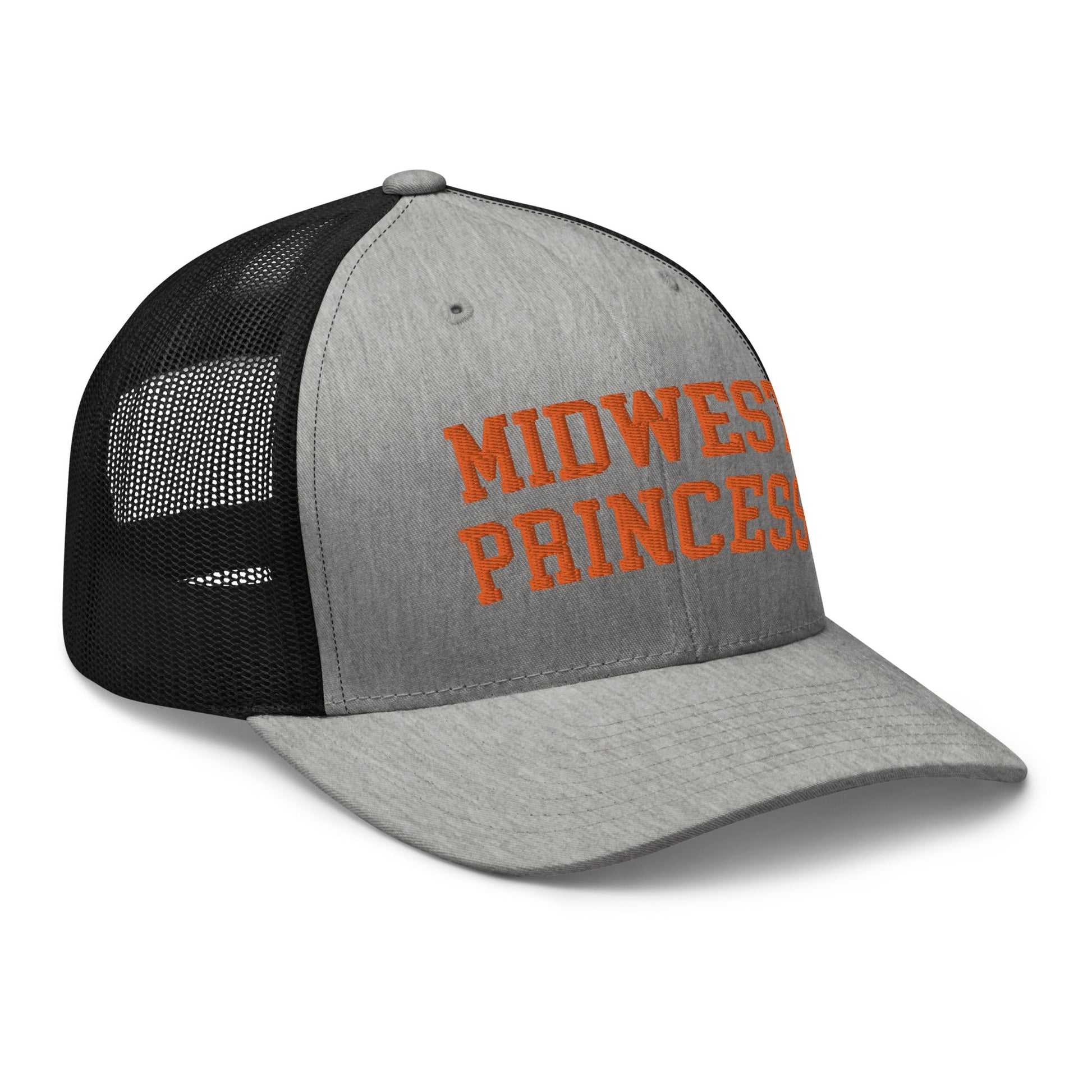 Midwest Princess Varsity Letterman Retro Trucker Hat Orange Heather Black