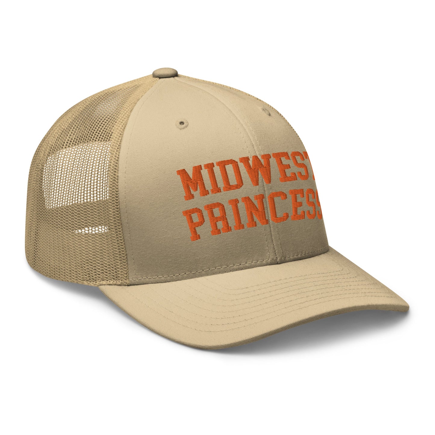 Midwest Princess Varsity Letterman Retro Trucker Hat Orange Khaki