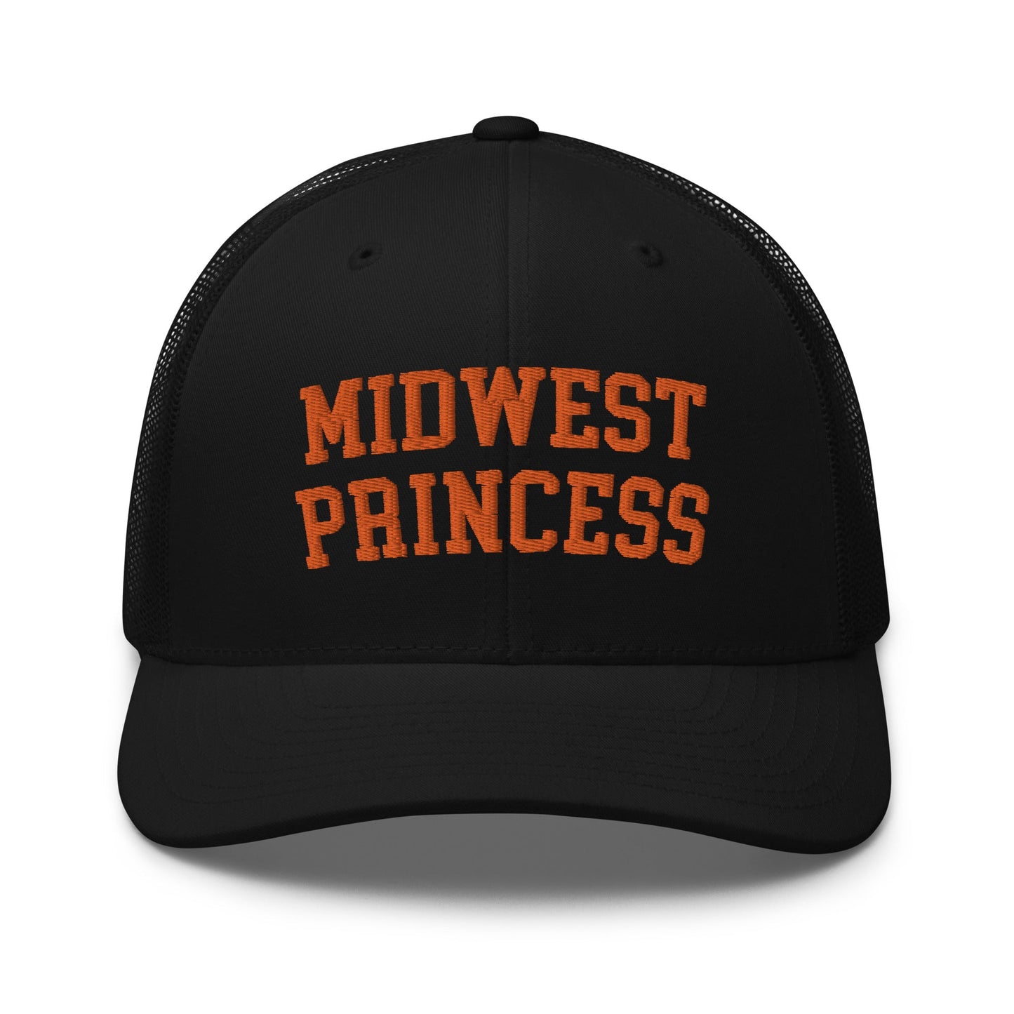 Midwest Princess Varsity Letterman Retro Trucker Hat Orange Black