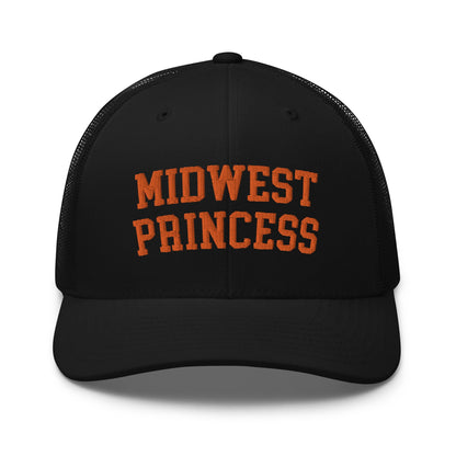 Midwest Princess Varsity Letterman Retro Trucker Hat Orange Black