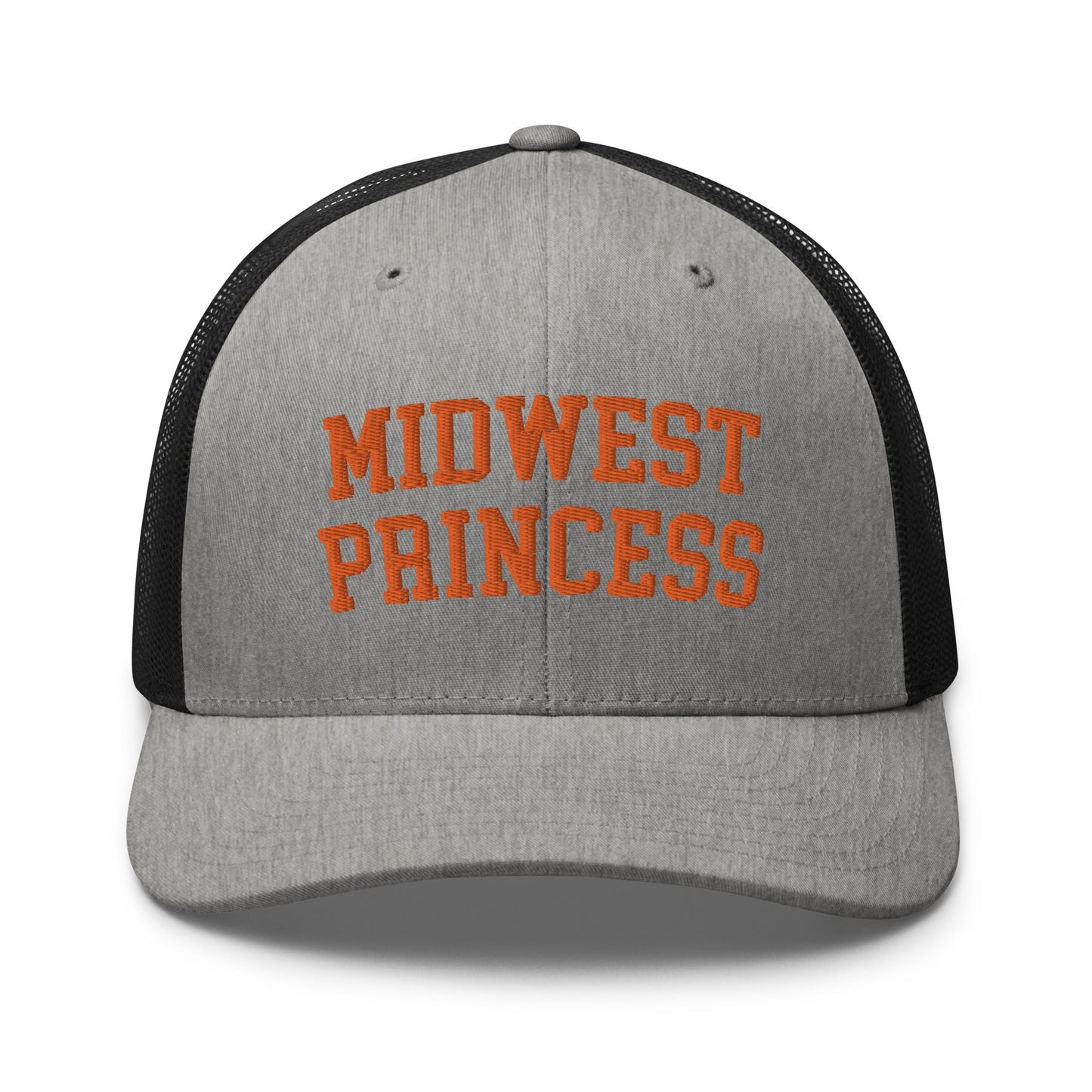 Midwest Princess Varsity Letterman Retro Trucker Hat Orange Heather Black