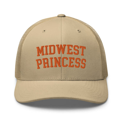 Midwest Princess Varsity Letterman Retro Trucker Hat Orange Khaki