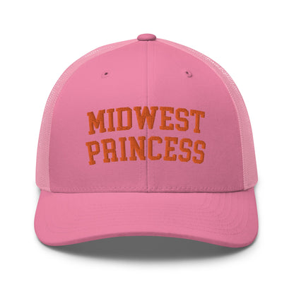 Midwest Princess Varsity Letterman Retro Trucker Hat Orange Pink