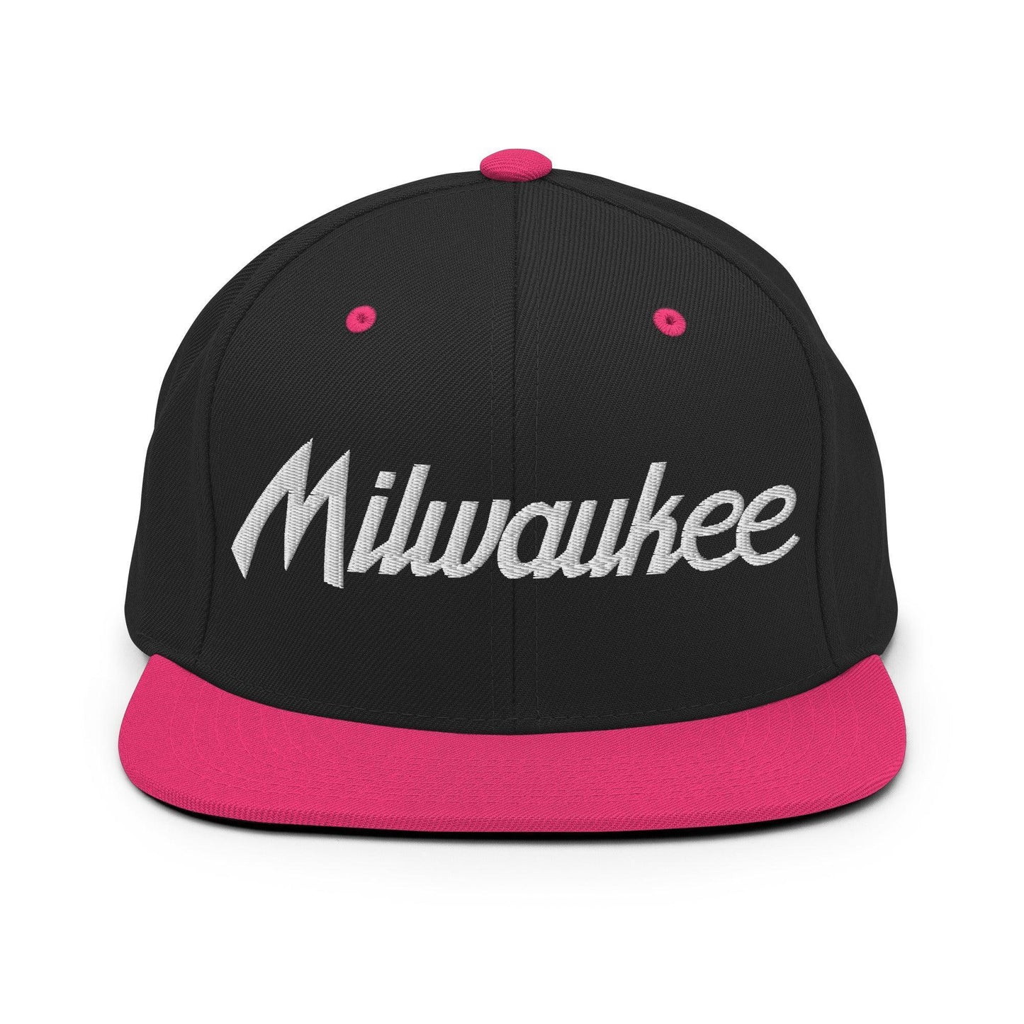 Milwaukee Script Snapback Hat Black Neon Pink