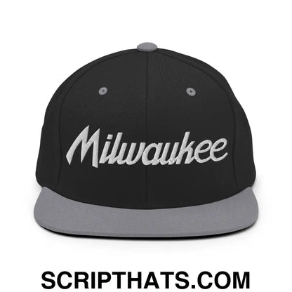 Milwaukee Script Snapback Hat Black Silver