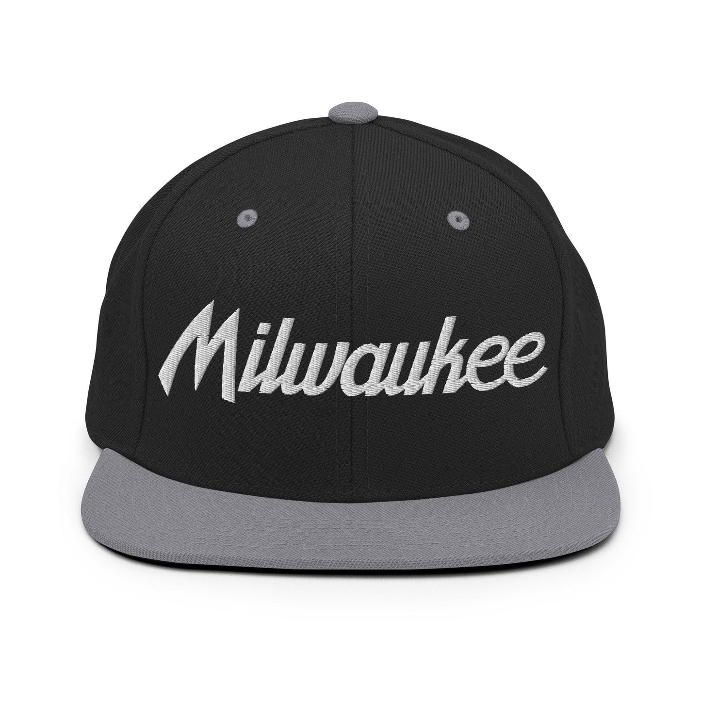 Milwaukee Script Snapback Hat Black Silver
