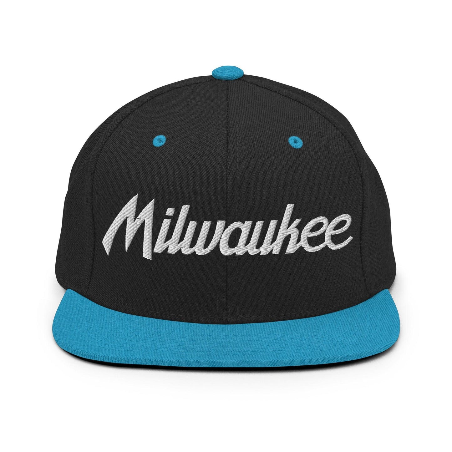 Milwaukee Script Snapback Hat Black Teal