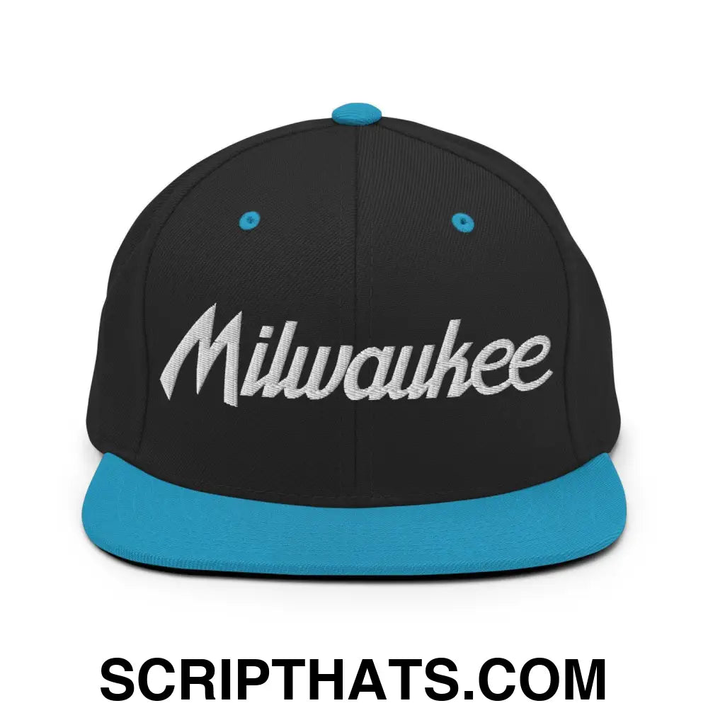 Milwaukee Script Snapback Hat Black Teal