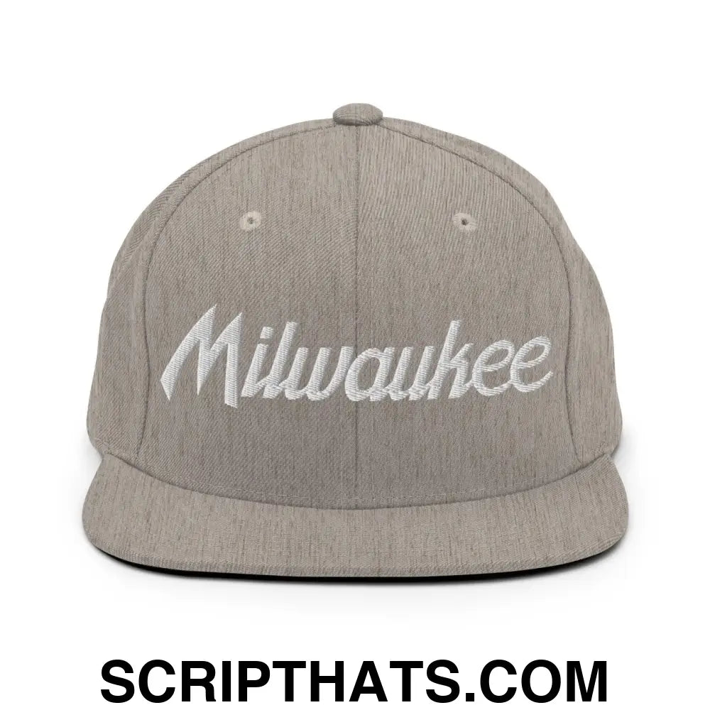 Milwaukee Script Snapback Hat Heather Grey