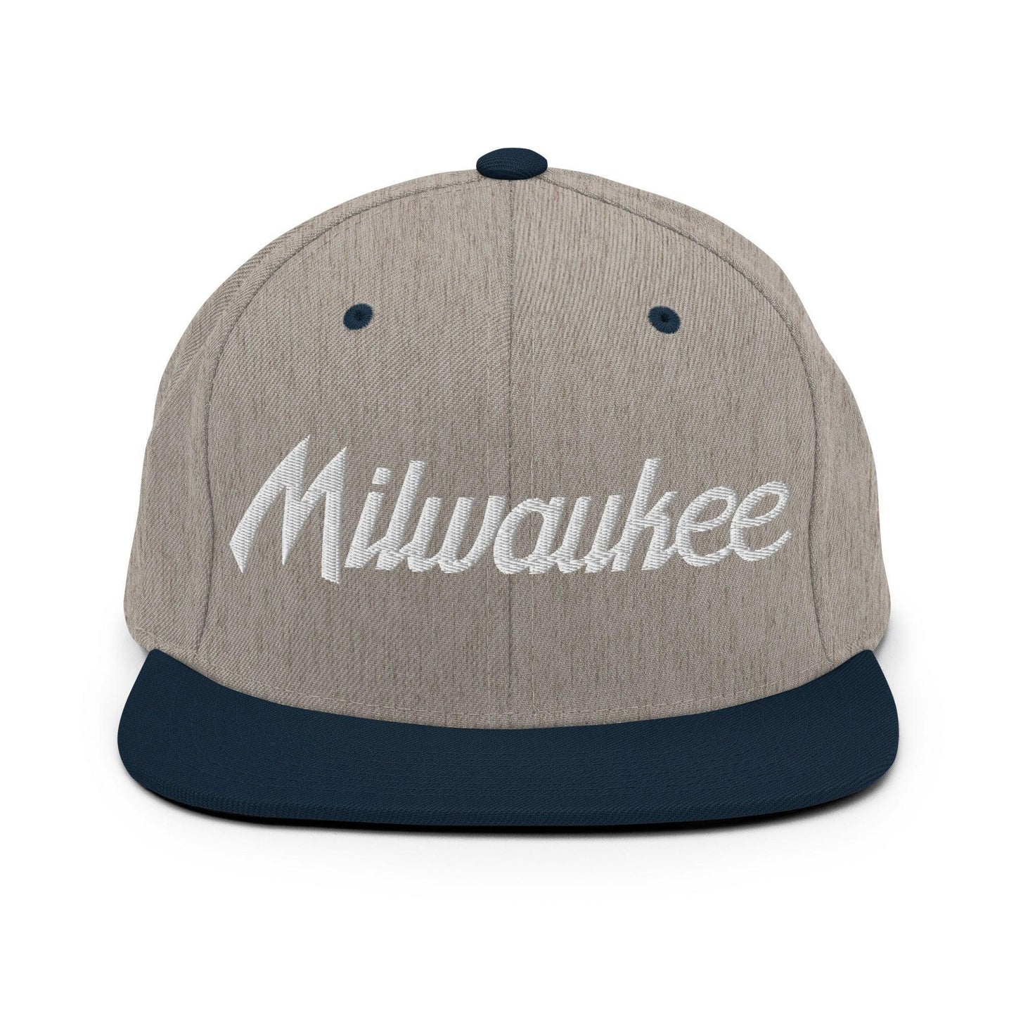 Milwaukee Script Snapback Hat Heather Grey Navy