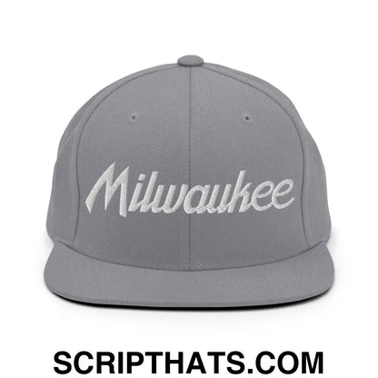 Milwaukee Script Snapback Hat Silver