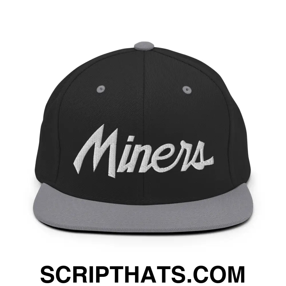 Miners School Mascot Script Snapback Hat Black Silver